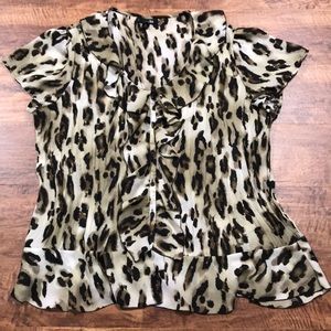 East 5th Sheer Cheetah Print Ruffle Blouse Size 2X